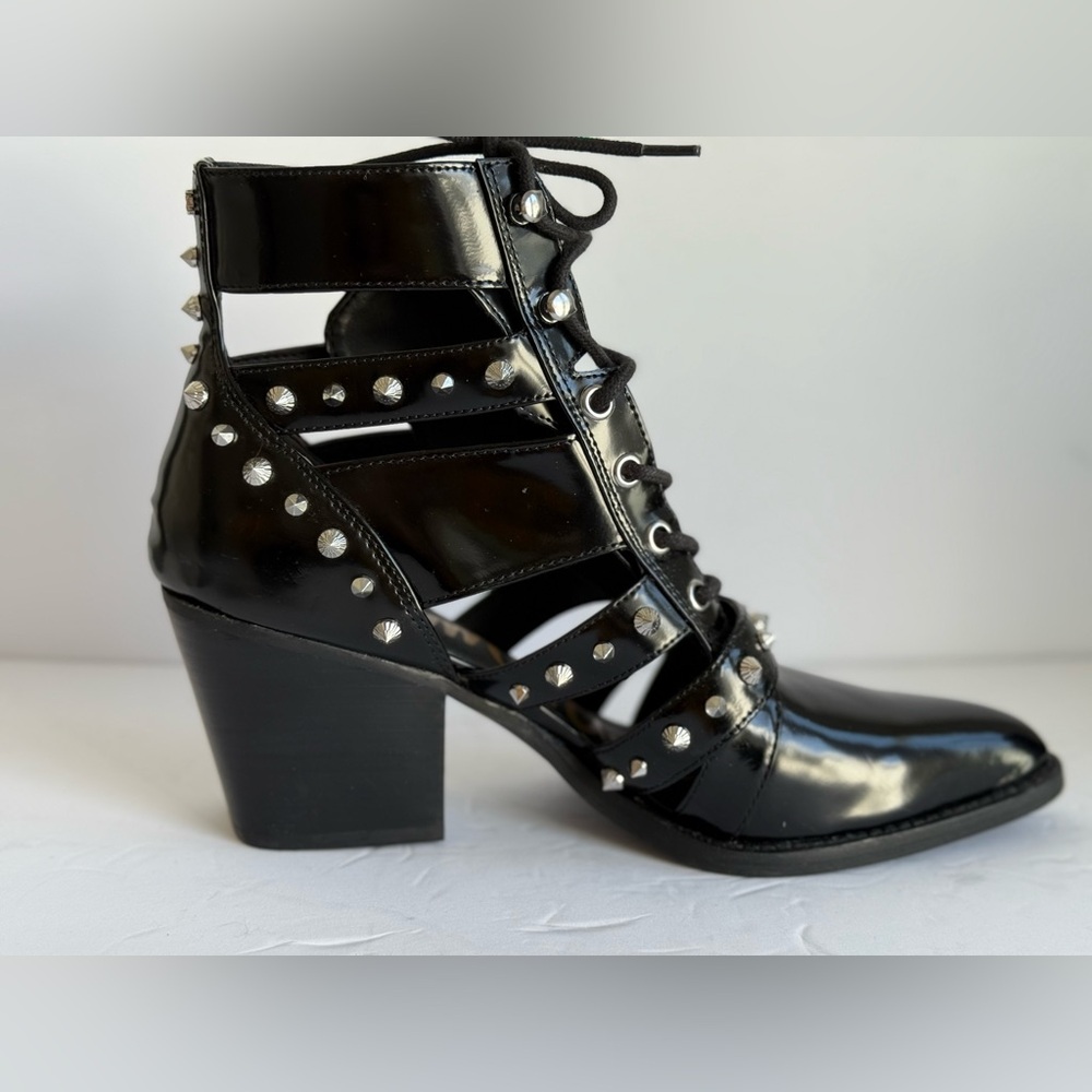 Sam Edelman Black Studded Lace-Up Boots - Picture 9 of 13